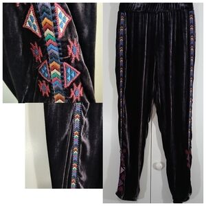 NEW Johnny Was Ruah Velour Silk Embroidered Joggers Purple Medium